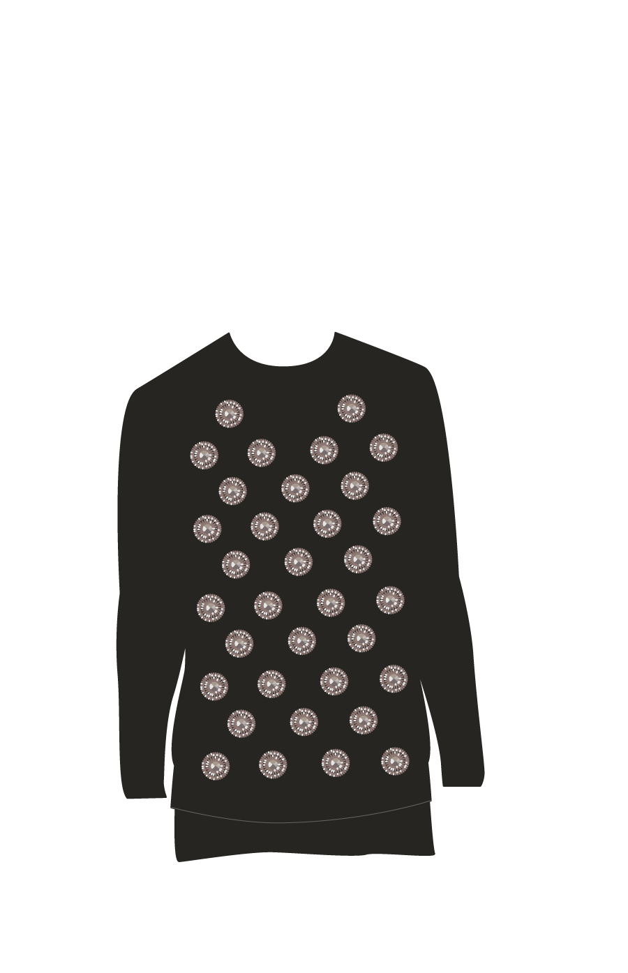 black sweater with gold medallions