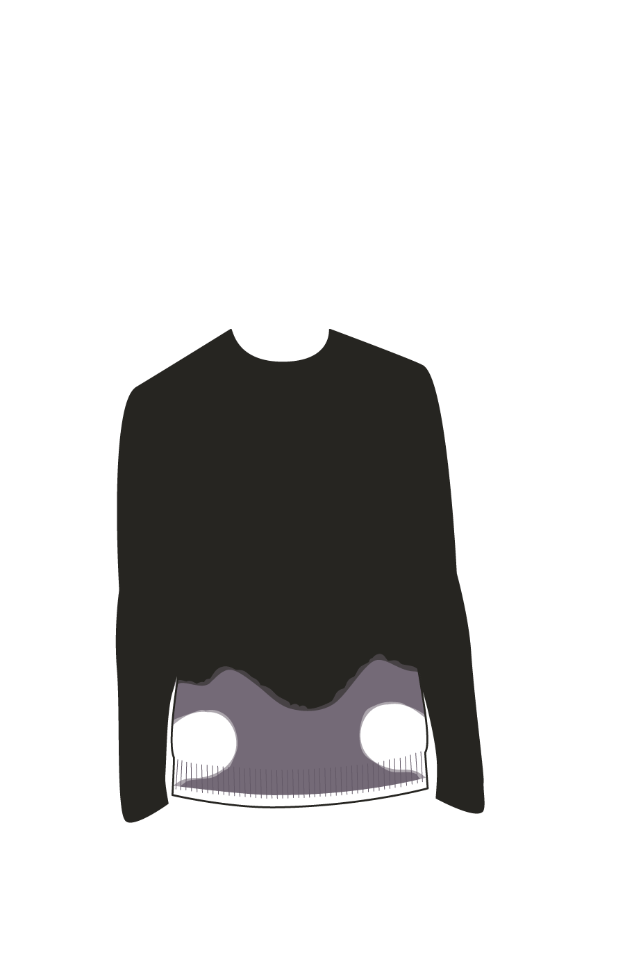 black sweater with purple and white dyed bottom