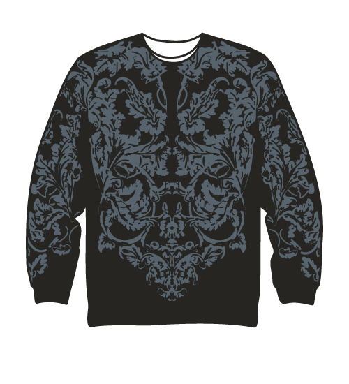 black sweater with grey vinery design