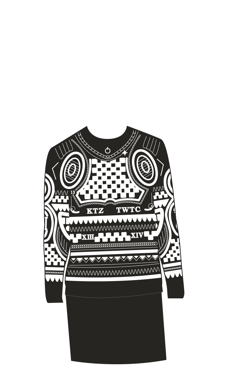 black sweater with white pattern