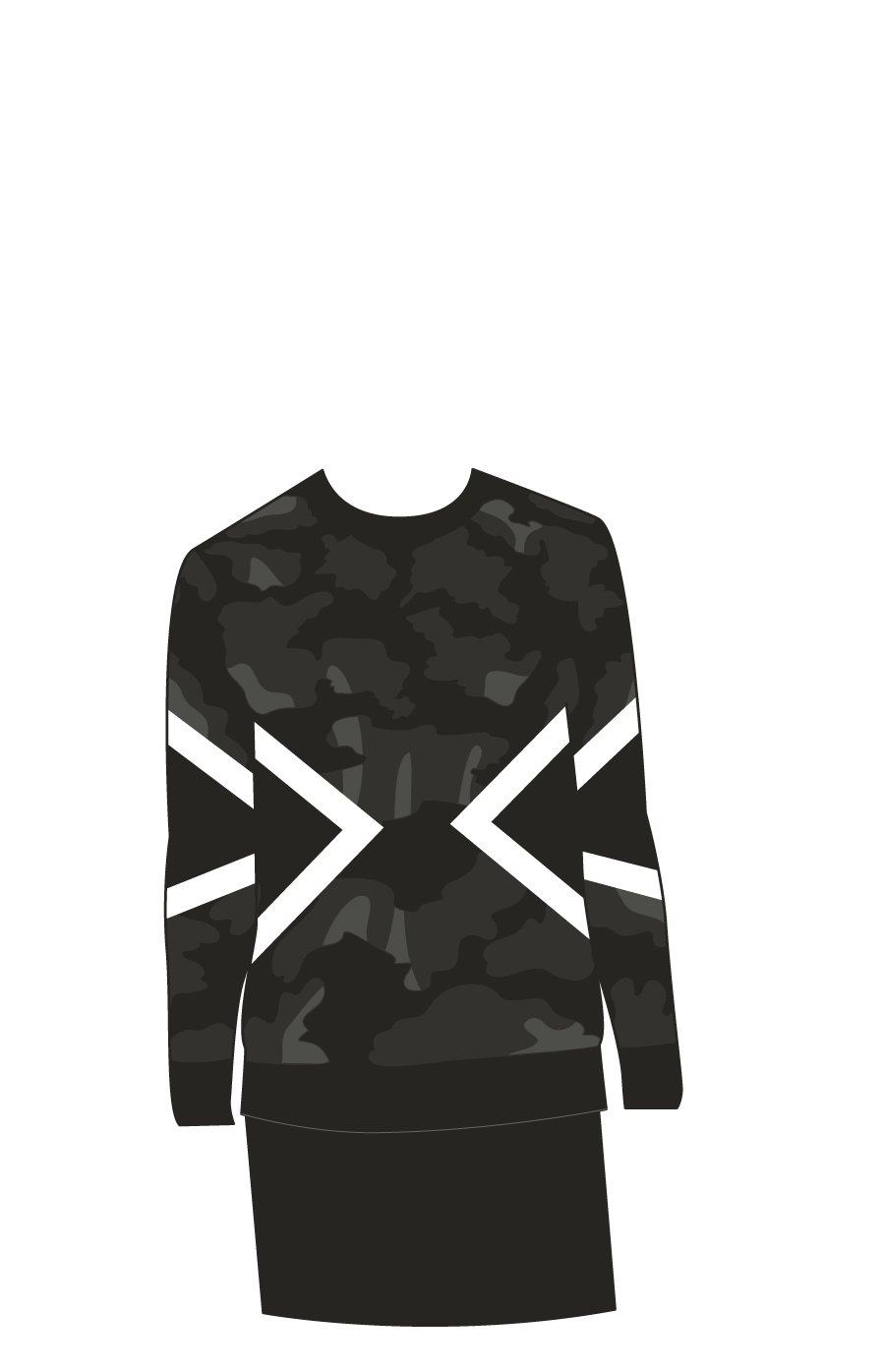 black camo sweater with black and white chevrons