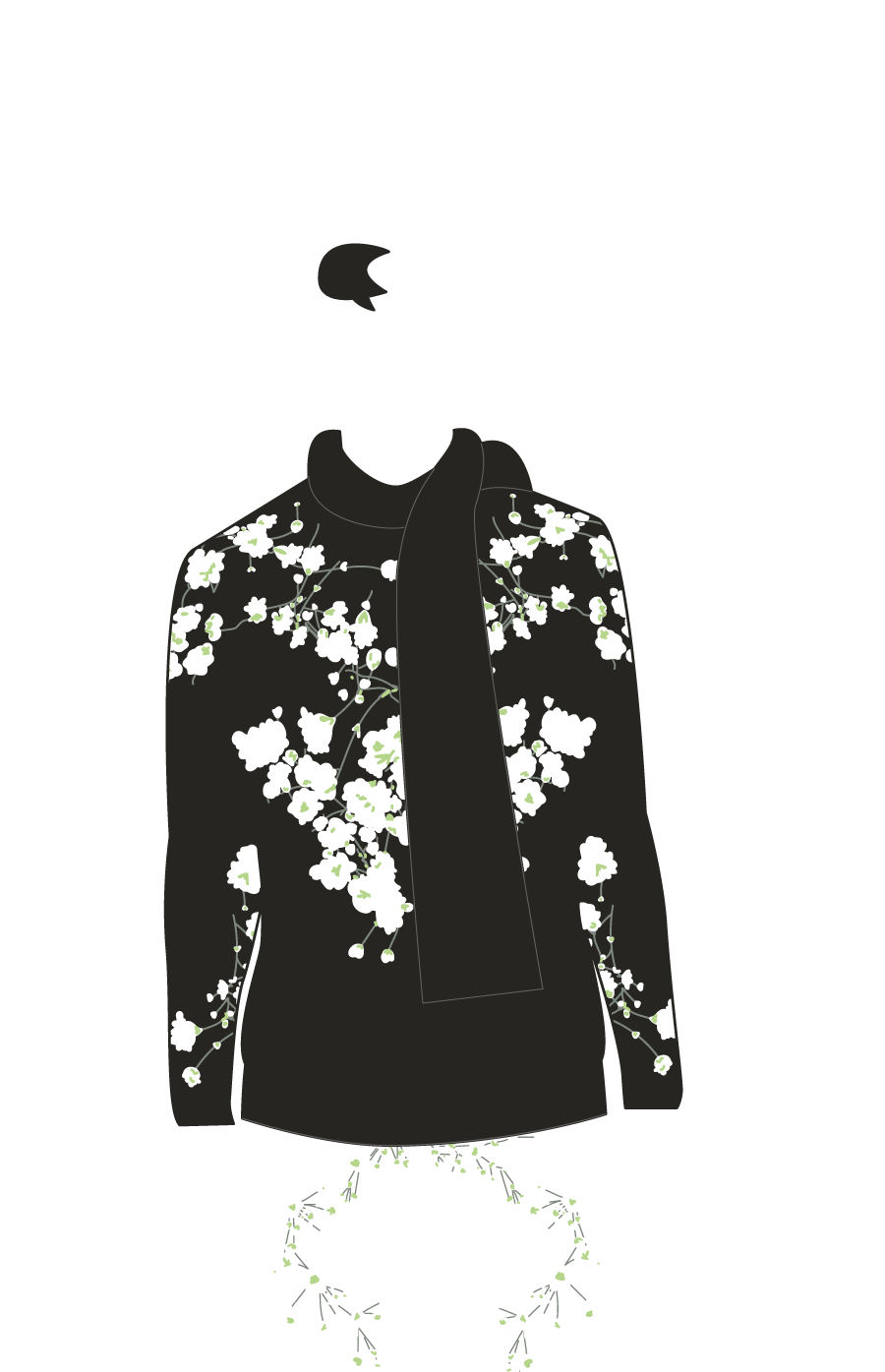 black sweater with symmetric flowers design