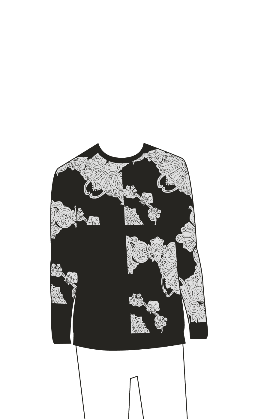 black sweater with paisley pattern