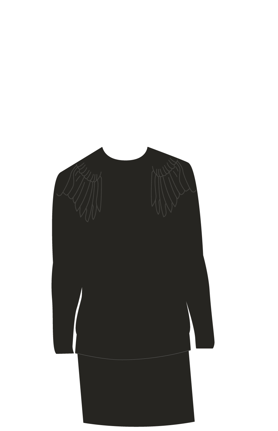 black sweater with wings at the shoulders