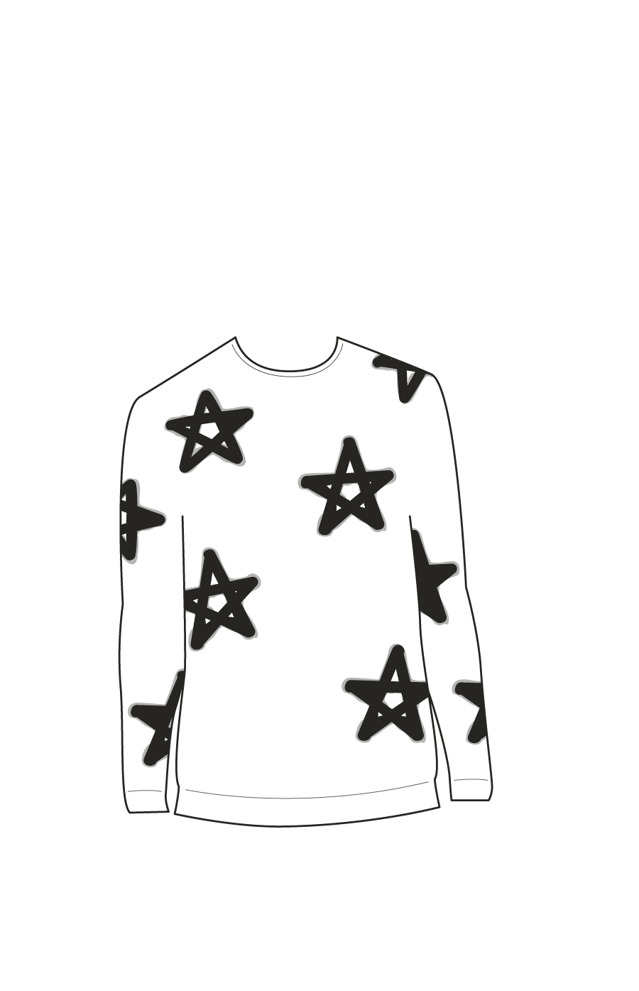 white sweater with spray-painted black stars