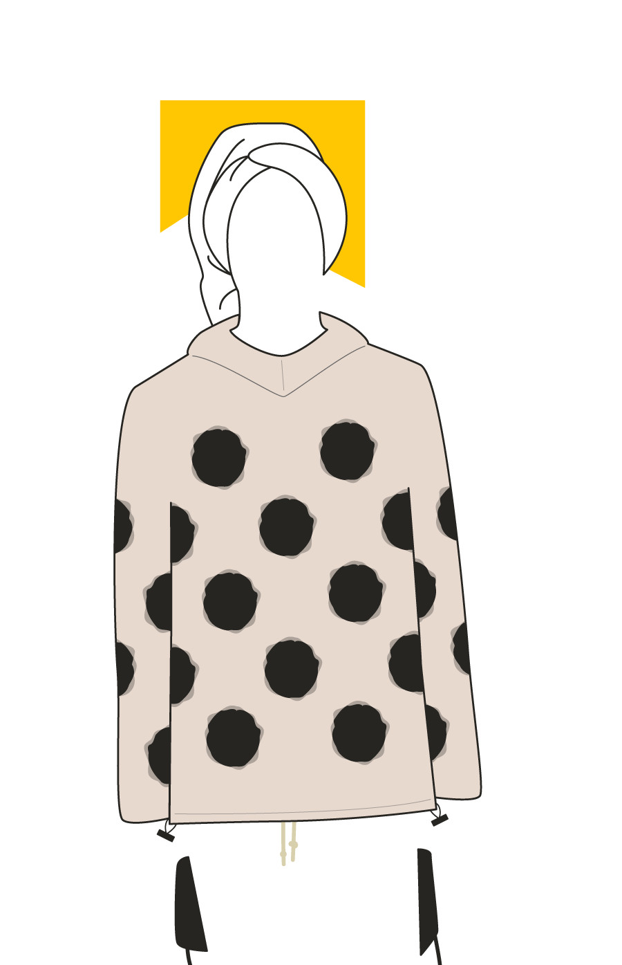 cream hoodie with big fuzzy dots