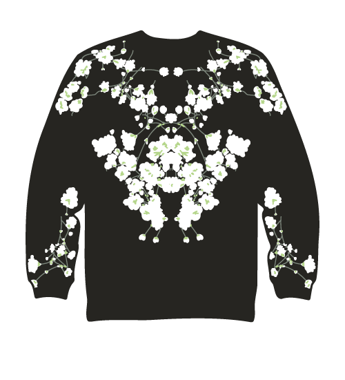 black sweater with symmetric flowers design