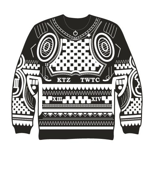 black sweater with white pattern