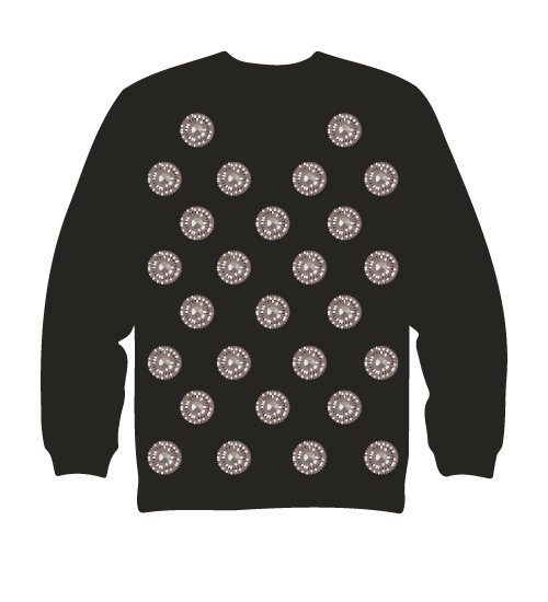 black sweater with gold medallions