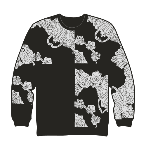 black sweater with paisley pattern
