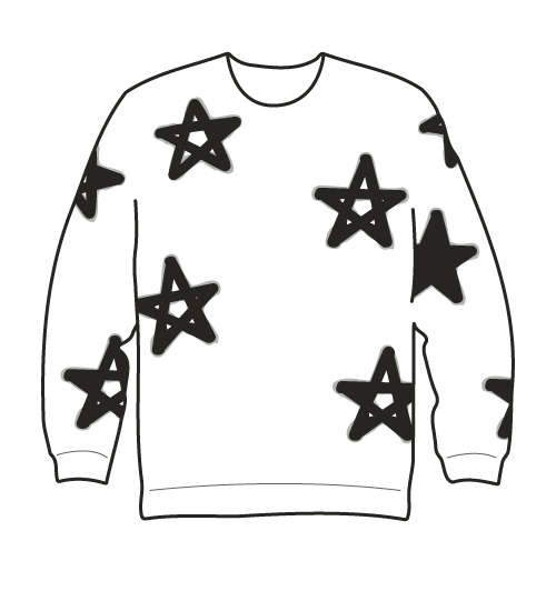 white sweater with spray-painted black stars