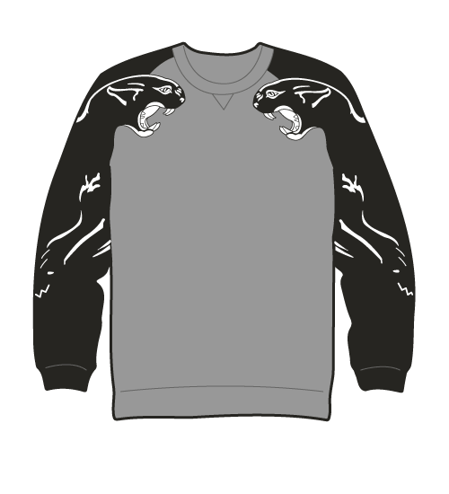 grey sweater with black panther sleeves