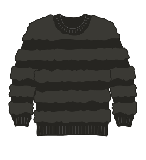 black sweater with big, fuzzy black stripes