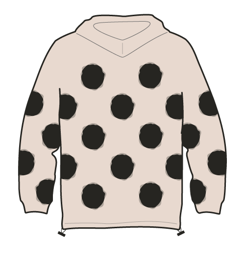 cream hoodie with big fuzzy dots