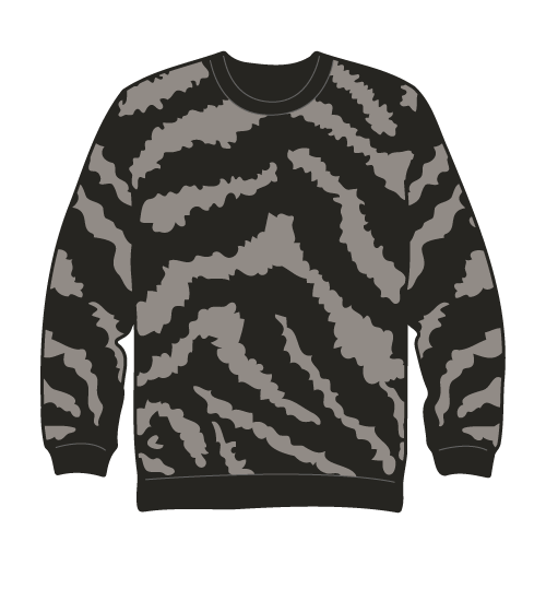 black sweater with grey tiger stripes